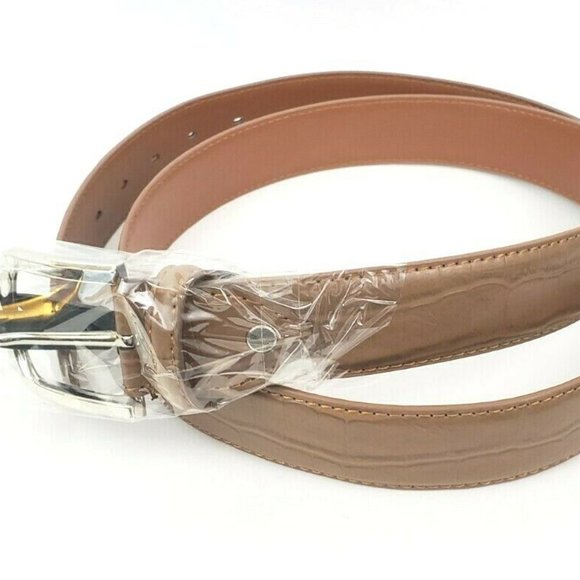 Men's Leather 1.25" Non Reversible Belt Brown Croc - Picture 2 of 12